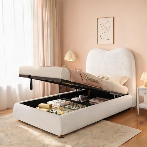 Cadre de lit beige en boucle 215 x 101 x 98 cm (1/5)