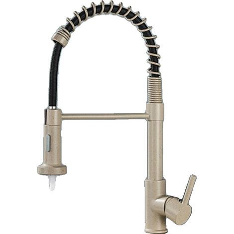 Robinet de cuisine, douchette escamotable, rotation à 360 degrés, Beige et Noir (1/2)