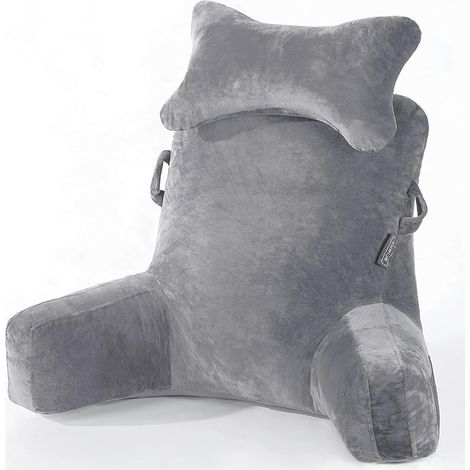 Coussin de Lecture, Coussin Support Lombaire avec Traversin Amovible et Bras de Soutien Supérieur pour S'asseoir dans Un lit,Coussin D'assise Coussin de Dossier pour Adulte,Gris foncé (1/5)