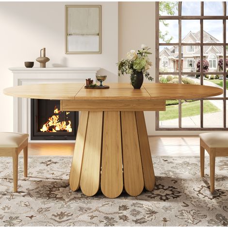 Tavolo da pranzo allungabile 118/158 cm in legno naturale, rotondo e ovale (1/5)