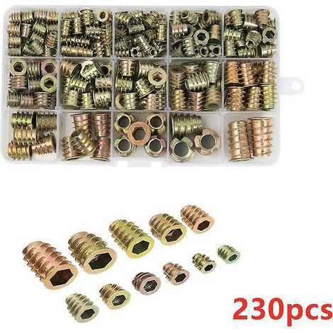 230pcs M4 M5 M6 M8 M10 Hex Nuts with Threaded Inserts, Zinc Alloy Hex Threaded Nuts Inserts for Wood Furniture Nut to (1/5)