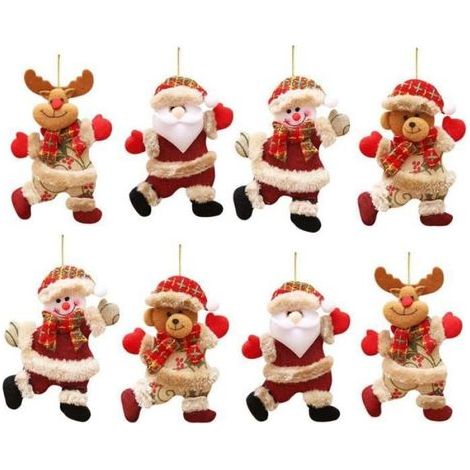 Décoration Arbre De Noël - Tissu Non Tissé - Père Noël Bonhomme De Neige Ours Renne - 12 Pièces (1/4)