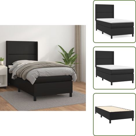 Boxspringbett mit Matratze Schwarz 100x200 cm Kunstleder - Boxspringbett - Doppelbett - Bettenrahmen - Kunstlederbett - Schwarzes Bett (1/5)