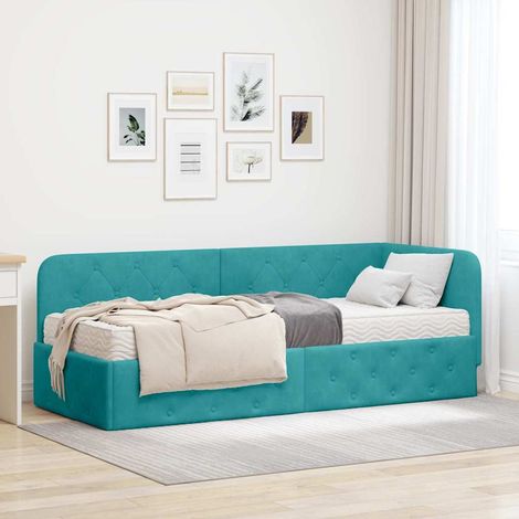vidaXL Eckbettgestell Türkis 80 x 200 cm Samt (1/5)