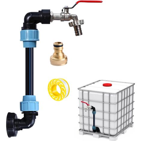 Raccord gooseneck 3/4 pouce pour conteneur IBC, adaptateur S60 x 6 avec robinet, pour 2 réservoirs d'eau de pluie (1/4)