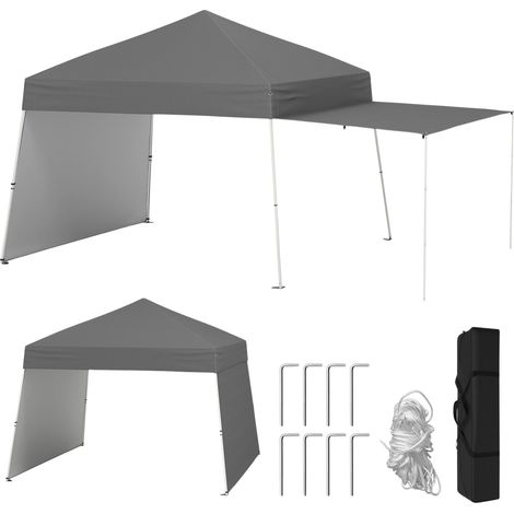 Carpa plegable tipo pabellón, 430 x 280 cm, laterales convertibles, gris