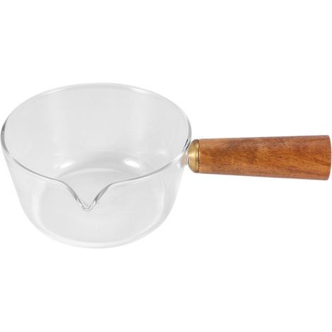 Carafe à lait en verre avec anse en bois, 400 ml Casserole à salade de nouilles Plaque de cuisson à gaz Ustensiles de cuisine (1/5)