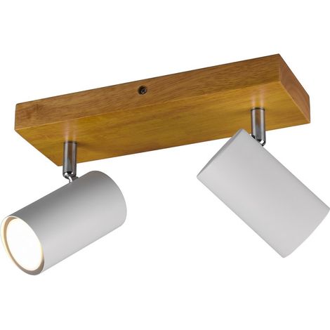 Spot de plafond scandinave blanc et bois 2xGU10 orientable VANTOS (1/2)