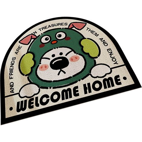 Tapis de porte ours mignon en PVC, lavable et antidérapant, vert, idéal pour l'entrée de la maison. (1/5)