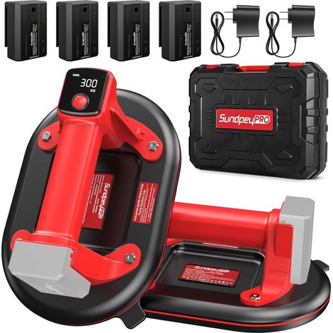 2PCs Glass Vacuum Cleaners - 10" Heavy Duty Vacuum Cutting Lifting Vacuum Cleaner, Maximum Load 300KG / 662lbs, with 4 x 3.0Ah Batteries, 2 x Chargers, and Digital Display - Glass Vacuum Cleaners