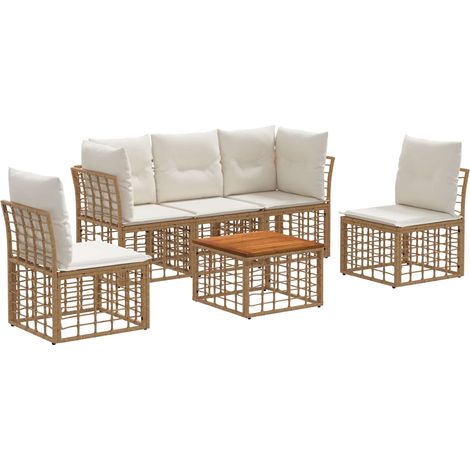 vidaXL  Outdoor Sofa Set  6 pcs Natural and Cream White Poly Rattan