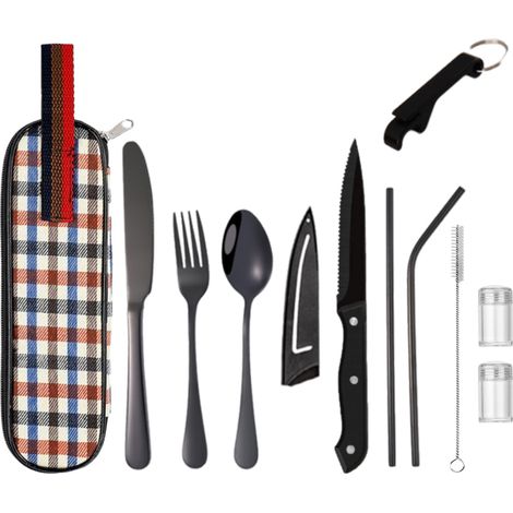 Couverts Réutilisables Pour Voyage - Couteau Fourchette Cuillère Baguettes Pailles En Acier Inoxydable - Ensemble Complet Avec Boîte De Transport - 1 Pièce (1/5)