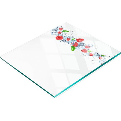 Tablero de vidrio resistente y elegante con estampado de frutas del bosque y helados, 60x52 cm.