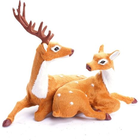 TrAdE Shop Traesio - Set Statuine Decorative Natalizie Forma Coppia Di Renne Sdraiate Ornamenti Casa 634661 - (1/5)