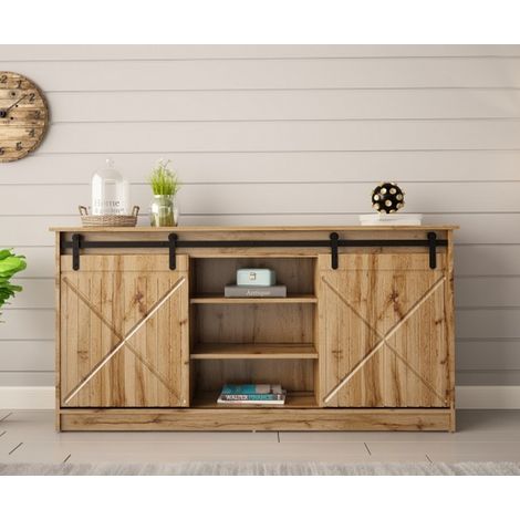 Buffet chêne wotan 160 cm portes coulissantes Hexa (1/5)