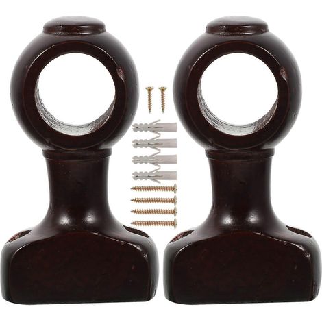 Supports de tringle à rideaux en bois, 2 pièces, robustes, en bois brun (1/5)
