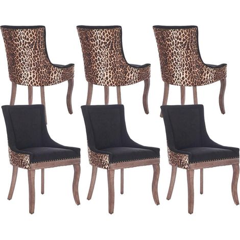 Esszimmerstühle 6er Set, Polsterstühle mit Leopardenmuster und Holzbeinen (1/5)