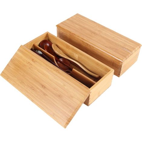 Boîte de Rangement en Bambou pour Couverts et Cosmétiques - Organisateur de Table en Bois (1/5)