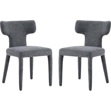 Lot de 2 chaises de salle à manger modernes avec dossier en T, assise rembourrée en tissu, piètement métallique 4 pieds (1/5)