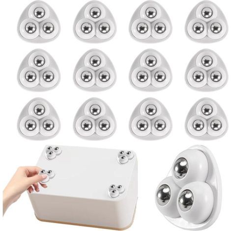 Mini roulettes pour meubles – Lot de 12, pivotantes à 360°, silencieuses et équipées de roulements à billes, adaptées aux meubles. (1/4)