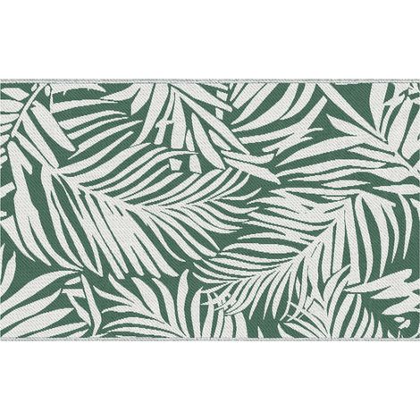 Reversible Outdoor RV Mat, 1.5 x 2.4m Waterproof Patio Rug for Garden, Deck, Picnic, Beach, Camping, Green Leaf Design
