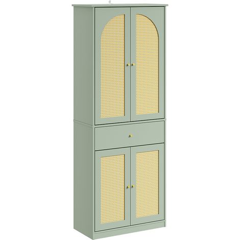 SoBuy Armario zapatero verde con 1 cajón Mueble recibidor con puertas de rejilla Ropero estrecho de MDF para pasillo 70×34×180 cm Capacidad de carga 83 kg FSB107-GR (1/5)