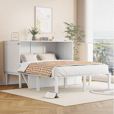MEUBLIV Lit escamotable 140x200 cm blanc – rabattable vertical, sans matelas (1/5)