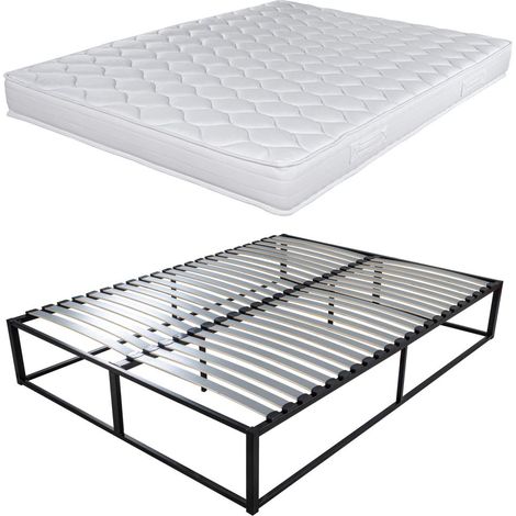 Sommier surélevé KIT27 + Matelas Montana - 140x190 - 40 lattes bois - Gain de place (1/5)