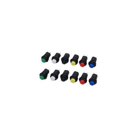 Lot de 12 boutons poussoirs momentanés SPST NO, 3A 125VAC, 6 couleurs –