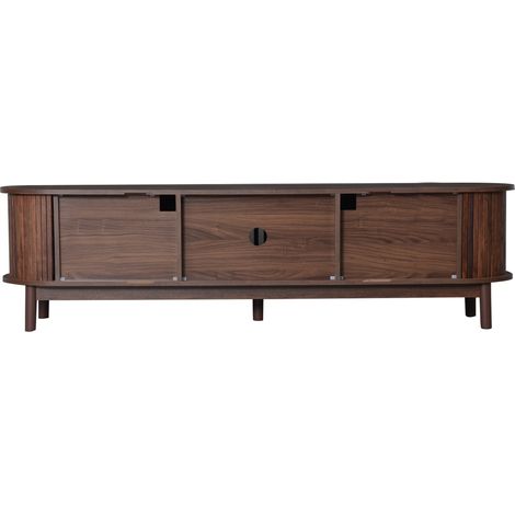 Meuble TV en MDF brun 165 x 39,5 x 46 cm avec portes coulissantes et porte abattante pour TV jusqu'à 65 pouces (1/5)