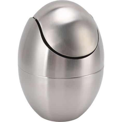 Poubelle de bureau en acier inoxydable en forme d'œuf, mini poubelle de comptoir avec couvercle basculant pour salle de bain ou chambre (1/5)