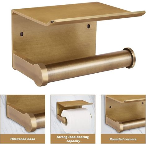 Porte-Papier hygiénique avec étagère, Support Mural pour Papier hygiénique avec étagère de Rangement, Aluminium (1/2)