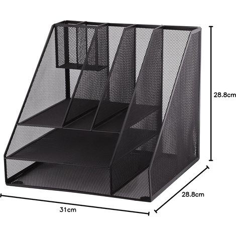 Organiseur multifonctionnel - Grille métallique - Octogonal à 8 compartiments pour bureau et espace de travail à domicile - 1 pièce - Noir