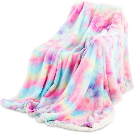 Couverture Polaire Arc-en-Ciel 160x200 cm, Double Face Moelleuse, Plaid Peluche Artificielle Doux et Chaud pour Canapé et Lit (1/5)