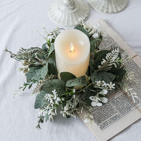 Couronne De Feuillage Artificiel - Anneau Pour Bougie De 25 Cm - Décoration Intérieure Extérieure - Pour Porte Table Et Meuble - 1 Pièce (1/5)
