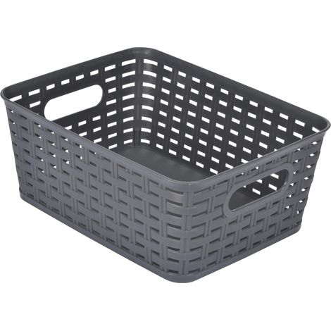 Panier Tressé Plastique 5L - Anthracite - Rangement Organisé - Salon Cuisine Salle De Bain - 25x19,5x10 Cm