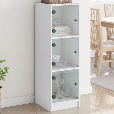 Highboard mit Glastüren Weiß 35x37x109 cm