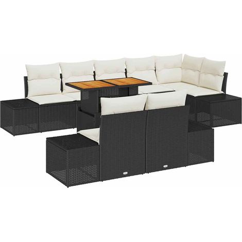 Garden Sofa Set with Storage 9 pcs Black Poly rattan vidaXL