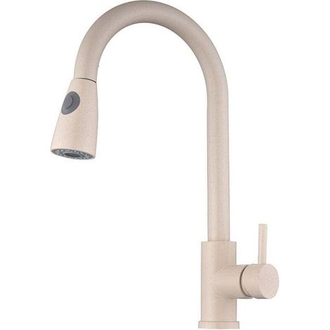 Extendable kitchen tap, 360° swivel, with 60 cm long hot/cold water hose, cream white. (1/3)