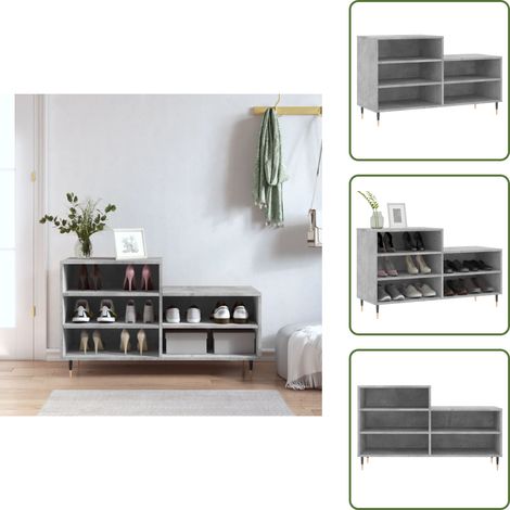 The Living Store Armoire à chaussures Gris béton 102x36x60 cm Bois d'ingénierie - Meuble Chaussure - Rangements Chaussures - Étagère Chaussures - Armoire À Chaussures - Rangement Maison