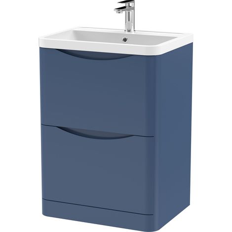 Balterley Dunwood Floor Standing 2 Drawer Bathroom Vanity Unit & Polymarble Basin, Satin Blue, 550mm