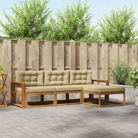 Outdoor-Sofagarnitur mit Kissen 4 pcs Natur und Beige (1/5)