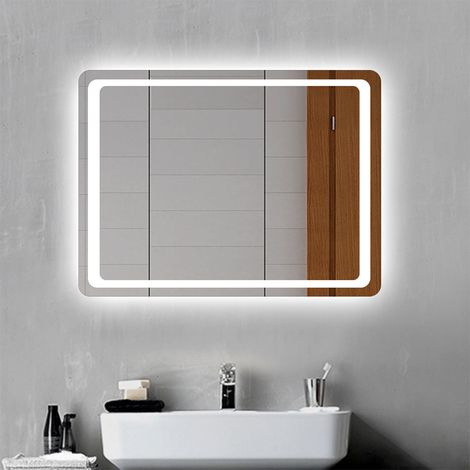 AICA 800x600mm Bathroom LED Mirrors with LED Lights Demister Wall Mounted (1/5)