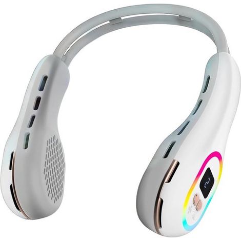 Ventilador de cuello portátil,flujo de aire giratorio 360°,ventilador sin aspas,funciona con batería de 6000 mAh,blanco (1/5)