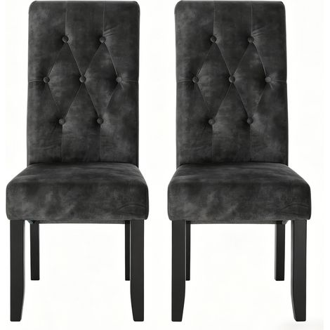 Set di 2 sedie da pranzo imbottite in velluto nero con schienale alto e gambe in legno MODENUIT (1/5)