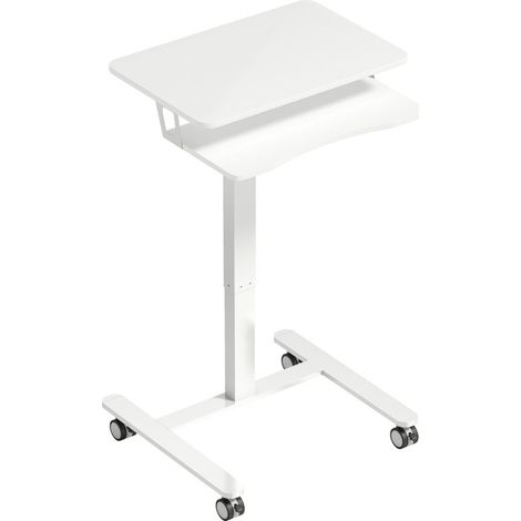 Höhenverstellbarer Schreibtisch mit Rollen und Tastaturablage, Holz/Stahl, weiß MODENUIT (1/5)