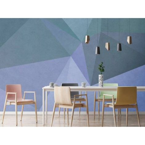 Papier peint panoramique géométrique bleu & gris | Tapisserie panoramique moderne pour bureau | Papier peint panoramique graphique chambre adulte - 270 x 400 cm (4 pièces) (1/4)