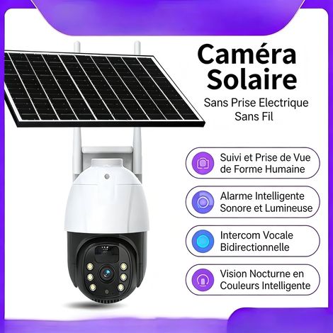 Caméra Solaire PTZ 4MP WiFi 4G Vision Nocturne Couleur IP66 Extérieur (1/5)