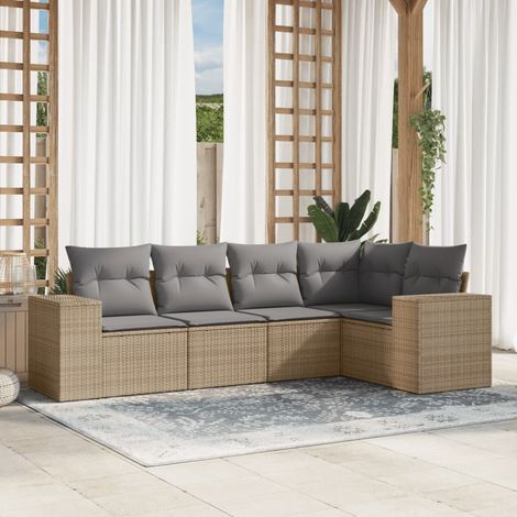 vidaXL Salon de jardin avec coussins 5 pcs beige résine tressée (1/3)