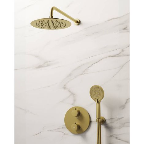 Conj. Empotr. Termostático Round Oro + Rociador Pared - GME